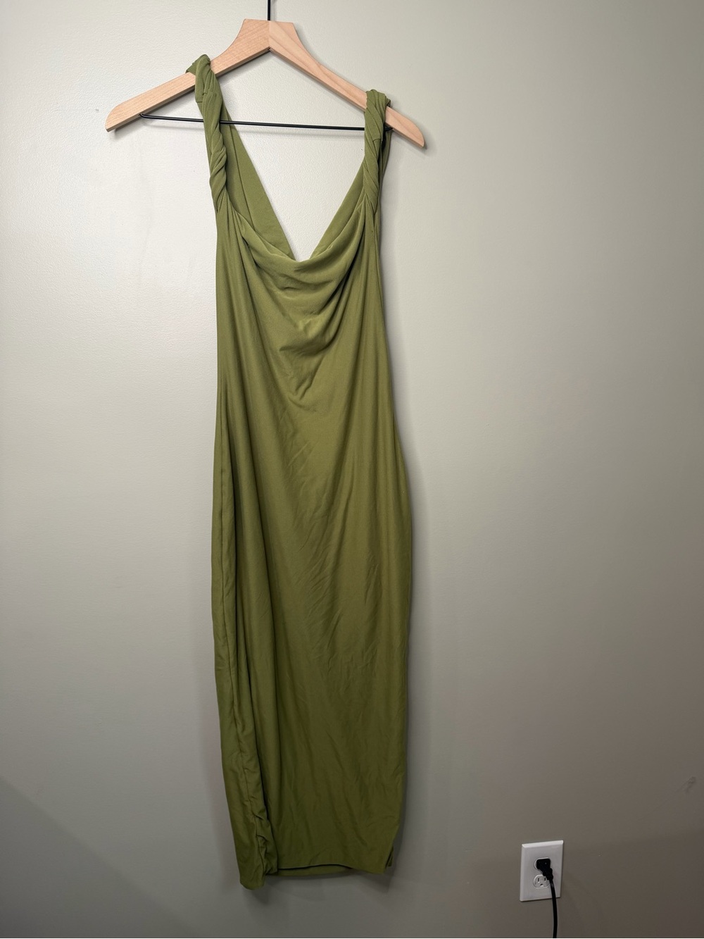 Club L London SALOME Olive Twisted Asymmetric Midi Dress US 10 - Picture 5 of 5